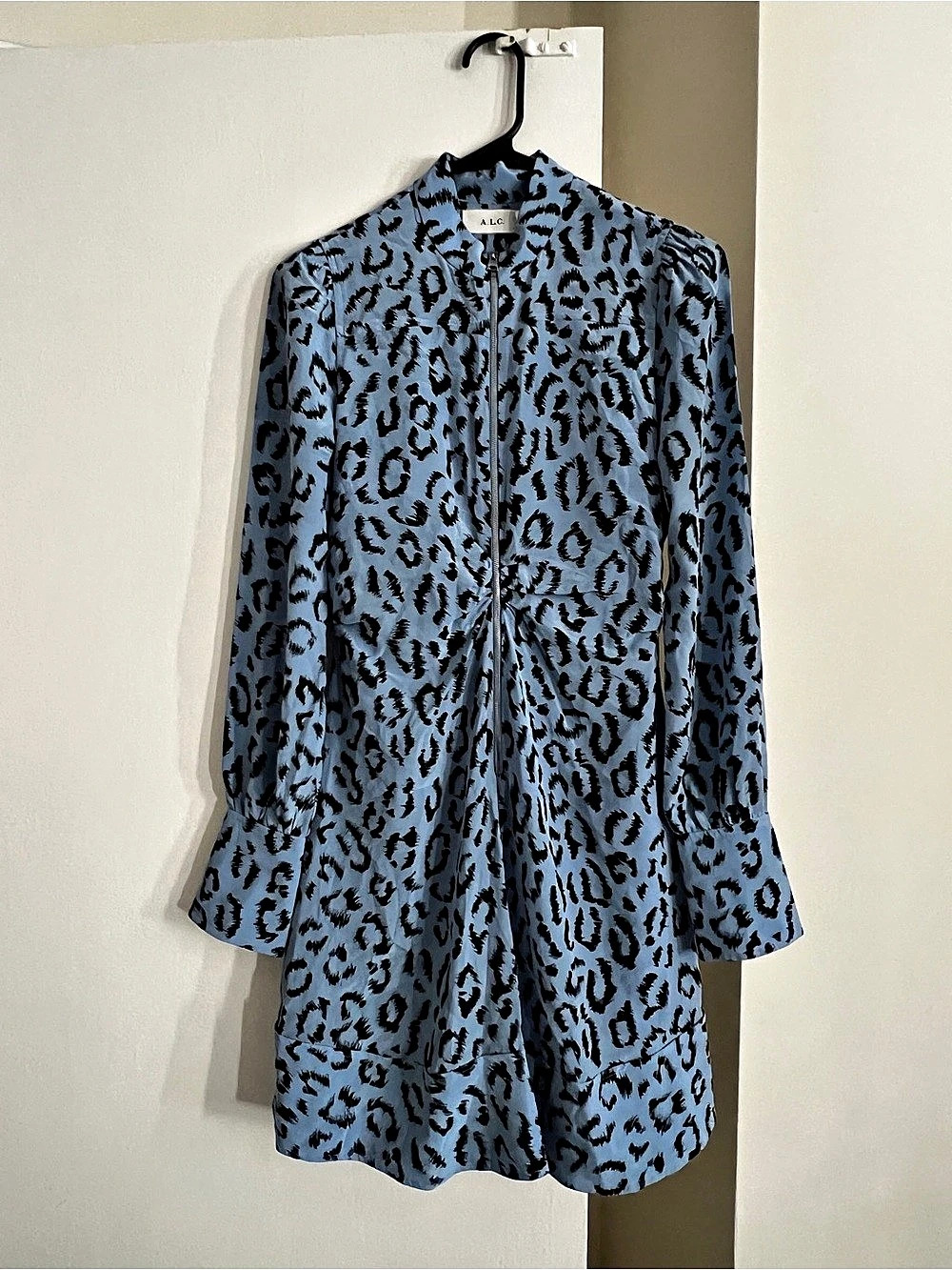 A.L.C. Animal Print Zip Dress Blue & Black Size 2